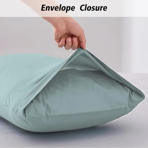 Vista 2 de Lirex Paquete de 2 fundas de almohada, 100% algodón, transpirables, 20" x 36" tamaño King estándar, color verde aguamarina