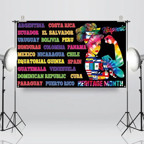 Vista 5 de Sunwer Decoración de fondo para cabina de fotos del mes de la herencia hispana, decoración de cultura de países latinos, decoración de mujeres, aula