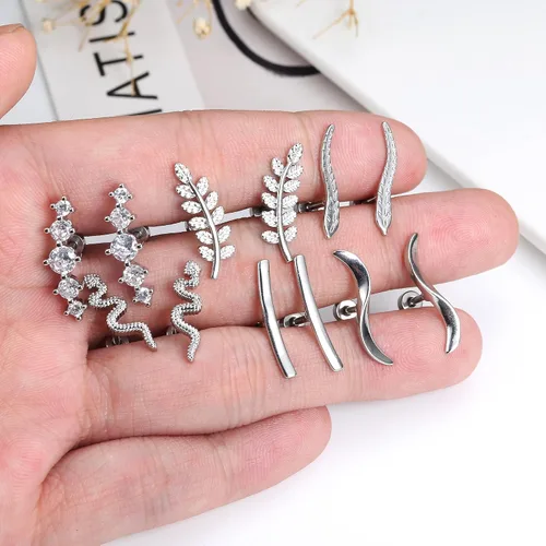 Vista 6 de Besteel Juego de 6 pares de aretes de acero inoxidable de 0.56 oz para cartílago de circonita cúbica para mujeres y niñas, flor de ópalo, hélice