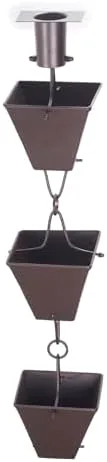 Vista 6 de Nutshell Stores Cadena de lluvia de tazas cuadradas extra grandes, aluminio, 8 pies
