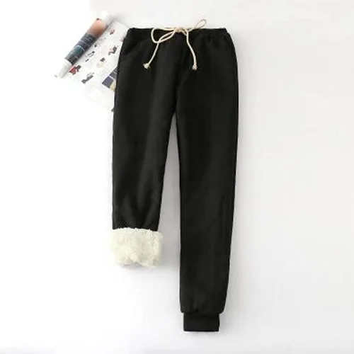 Vista 2 de Pantalones deportivos cálidos de invierno para mujer, holgados, gruesos, con forro de sherpa, talla grande, pantalones térmicos de forro polar