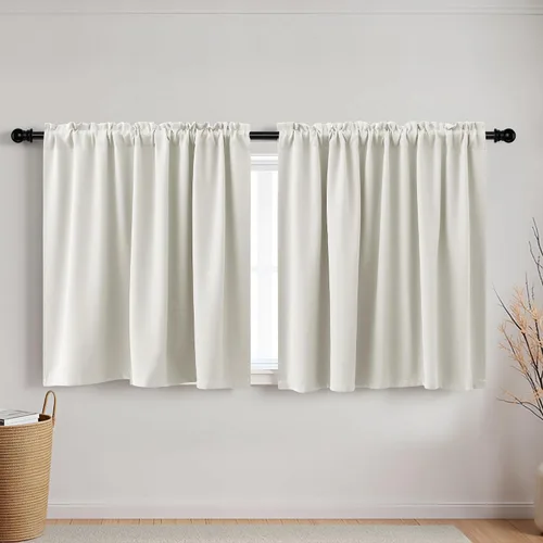 Vista 46 de Cortinas de café KOUFALL de 18 x 24 pulgadas para tratamientos de ventanas pequeñas, niveles de cortinas bohemias opacas para ventanas de RV y Beige
