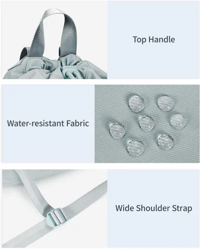 Vista 8 de WANDF Mochila con cordón para mujer, bolsa de gimnasio con correa para esterilla de yoga, resistente al agua, con bolsillo de malla, Gris