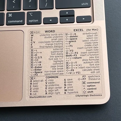Vista 4 de Synerlogic Pegatina para hoja de trucos de accesos directos de Word y Excel para Mac Adhesivos de acceso directo de teclado de referencia rápida