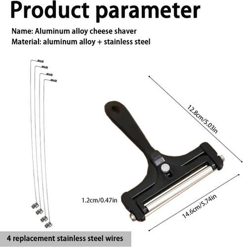 Vista 2 de Cortador de queso ajustable con 4 cables de repuesto adicionales, cortador de queso de aluminio resistente, fácil de reemplazar, rebanador de queso