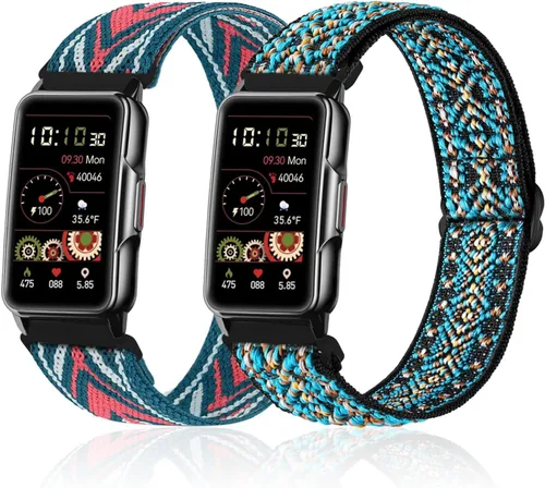 Vista 13 de Paquete de 2 correas elásticas de nailon compatibles con reloj inteligente Mindrose H80 de 1.47 pulgadas, correas de reloj elásticas suaves