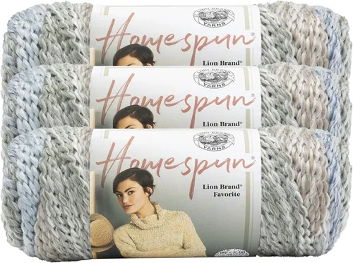 Vista 17 de Lion Brand Yarn Hilo Homespun, Hilo Suave y Voluminoso para Tejer, Ganchillo y Manualidades, 1 paquete, Beachside Stripes