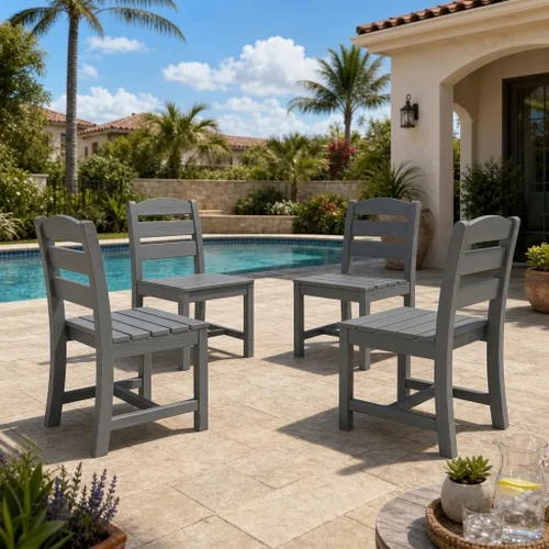 Vista 24 de SERWALL Outdoor HDPE Armless Dining Chairs Set of 2,All-Weather Use,Black Negro