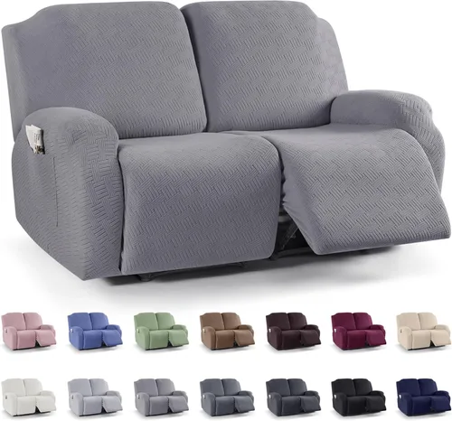 Vista 65 de KinCam Fundas para Reclinables, Fundas Elásticas para Sillas Reclinables, Fundas para Sofá Reclinable con Rayas Jacquard, Fundas Protectoras de Negro