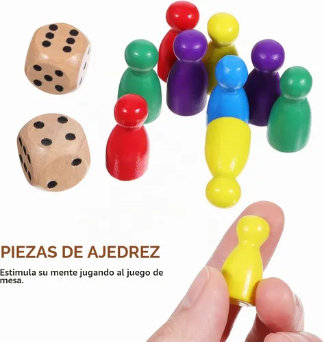 Vista 4 de Juego de 50 peones de madera con 2 dados