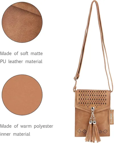 Vista 6 de seOSTO Bolso cruzado pequeño para mujer, cartera con borlas para teléfono celular