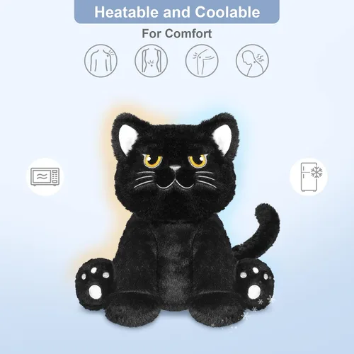 Vista 2 de SuzziPals - Animales de peluche de gato negro calentables y refrigerables, bonita almohadilla térmica para microondas para calmar y relajar