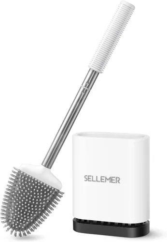 Vista 20 de Sellemer - Juego de cepillo y soporte para inodoro - Cabezal de cepillo flexible para taza de inodoro con cerdas de silicona, tamaño compacto