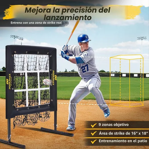 Vista 2 de PodiuMax Baseball Pitching Net, 9 Hole Pitching Net with Strike Zone, 5 Adjustable Heights Baseball Throwing Net for All Ages, Heavey Duty Solo