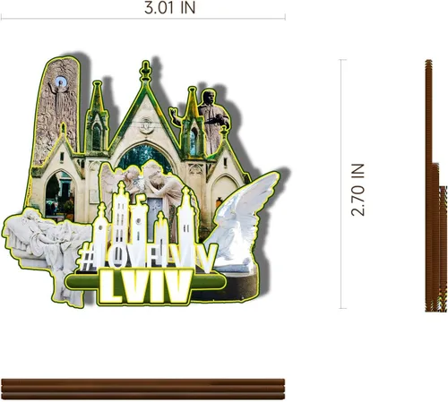 Vista 3 de Imán de madera de Lviv Ucrania 3D para nevera, recuerdos coleccionables, decoración hecha a mano, artesanías, 4