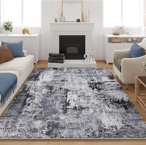 Vista 9 de Rugcomf Alfombra lavable de 5 x 7 pies, diseño bohemio, suave, abstracto, antideslizante, no desprende pelusa, lana sintética, vintage para sala