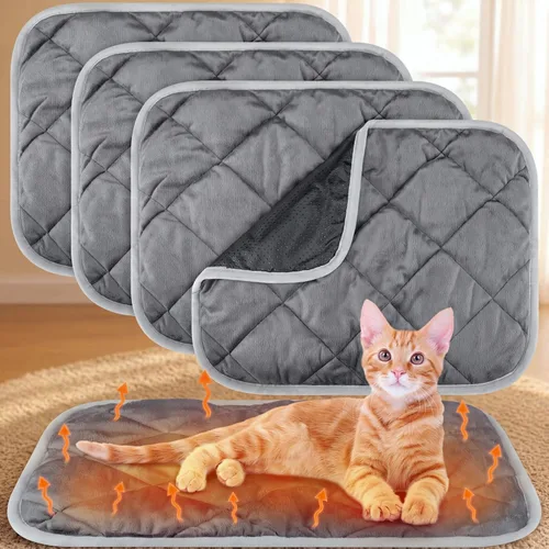 Vista 18 de Paquete de 4 Almohadillas Autocalentables para Gatos, Alfombrilla Autocalentable para Perros que Refleja el Calor Corporal, Almohadilla Térmica Negro