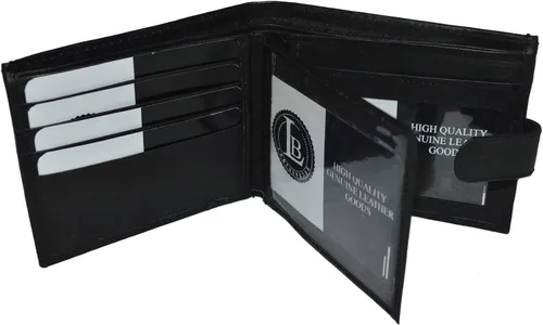 Vista 3 de Leatherboss Cartera plegable para hombre con cierre a presión, color negro de 4 x 3.14 pulgadas