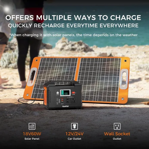 Vista 6 de Generador solar con panel solar incluido, FF Flashfish 151Wh estación de energía portátil + panel solar de 60 W (salida CC/USB-A/USB-C), batería