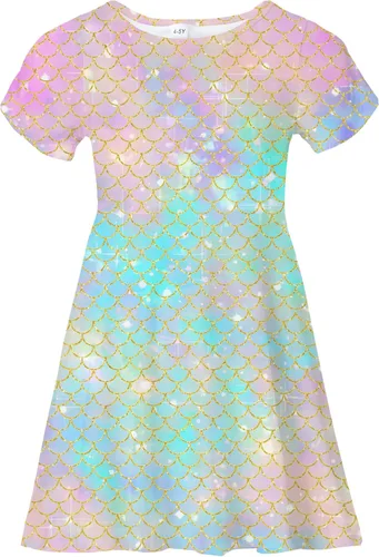 Vista 9 de Vestidos para niñas con estampado lindo, de manga corta, vestidos casuales de verano para niñas de 4 a 10 años
