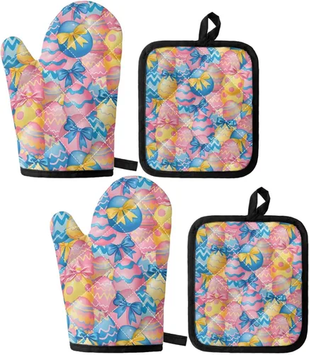 Vista 17 de UNICEU Juego de 4 manoplas de horno personalizadas y soportes para ollas, decoración de cocina, guantes protectores personalizados para hornear