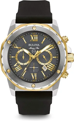 Vista 8 de Bulova Men's Marine Star Series A 6-Hand Chronograph Quartz Black Strap Watch, 100M IP negro/tono dorado