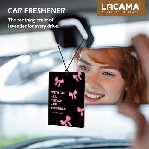 Vista 2 de Lacama Ambientador cristiano para automóvil, 3 piezas, lazo rosa y negro, coqueta con versículo bíblico cristiano, ambientador para mujeres y niñas