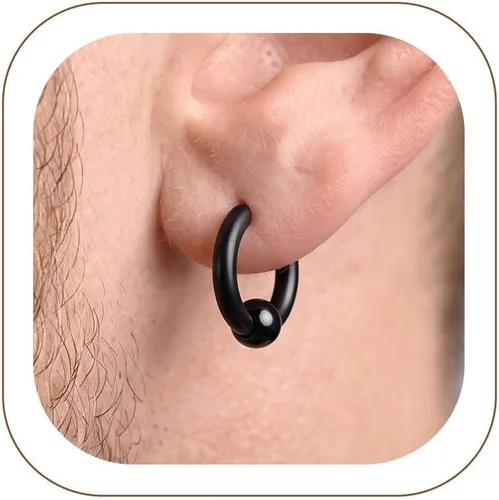 Vista 25 de ChainsHouse Huggie Hoop Earrings for Men Women, Stainless Steel A: Aro de cuentas (1 par) - Plata