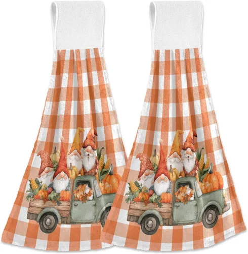 Vista 25 de Boccsty Toallas de cocina colgantes de acuarela abstracta de otoño, 2 piezas de hojas de otoño, toallas de mano, toallas de barra de té, toallas