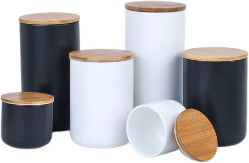 Vista 6 de Recipiente de cerámica para almacenamiento de alimentos, diseño moderno, con tapa de bambú hermética, para té, café, especias, frutos secos