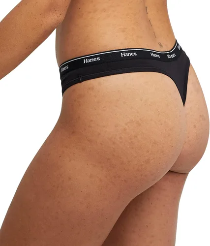 Vista 3 de Hanes Women's Originals Thong Panties, Breathable Stretch Cotton Underwear, Assorted, 6-Pack
