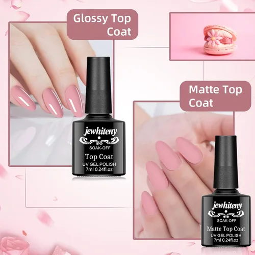 Vista 4 de JEWHITENY Juego de 30 esmaltes de uñas de 27 colores, verde, azul, rosa, naranja, Gitter Sock Off Gel Polish con capa base superior mate y brillante