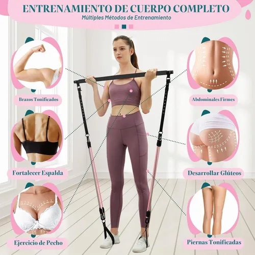 Vista 7 de Kit de barra de pilates con bandas de resistencia, barra multifuncional de yoga y pilates con hebilla de ajuste de metal resistente, kit de barra