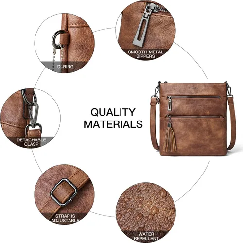 Vista 4 de Bolso cruzado para mujer, mediano y grande, de cuero vegano, bolso de mano para el hombro, bolso de mano de moda para viajes