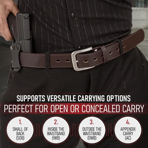 Vista 5 de Cinturón de pistola de cuero con núcleo de acero para hombre para transporte oculto