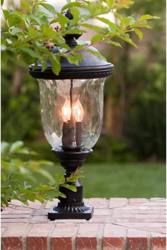 Vista 4 de Maxim 3420WGOB Carriage House - Vidrio de agua tradicional de aluminio fundido DC para exteriores, montaje en poste/poste, 3 luces, 120 vatios