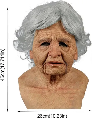Vista 3 de Máscara de Halloween realista de anciano, máscara de látex humano espeluznante, antiarrugas de miedo para Halloween, cosplay, máscara de fiesta