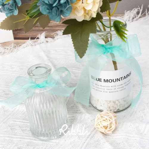 Vista 3 de Ribbli Cinta de organza azul aguamarina, 1 pulgada x 50 yardas, cinta transparente azul para envolver regalos, envoltura de galletas, decoración