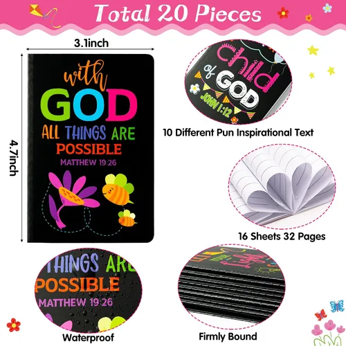 Vista 2 de Bloc de notas de versículo bíblico para niños, 20 cuadernos inspiradores a granel para fin de año, mini coloridos escrituras cristianas, blocs