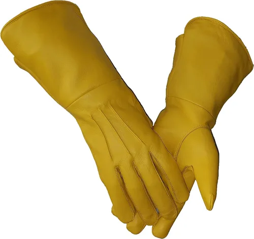 Vista 2 de Amarillo piel medieval renacimiento Gauntlet Cosplay guantes