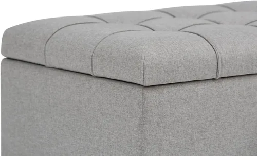 Vista 6 de SIMPLIHOME - Otomana Shiloh de cuero vegano de 48 pulgadas de ancho en color marrón castaño Otomana de transición con tapa capitoné y elevable
