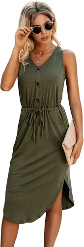 Vista 5 de SweatyRocks Vestido midi sin mangas con cintura ajustable y bolsillo para mujer