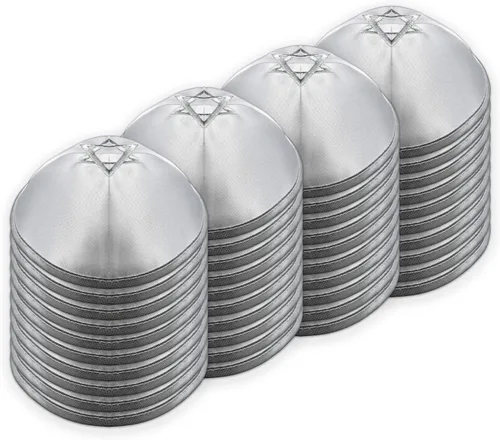 Vista 6 de Ateret Judaica Kippah-Yarmulke - Gorro de satén para hombres y niños, paquete de 40 unidades, tamaño 7.5in con estrella de David, sombrero de Yamaka