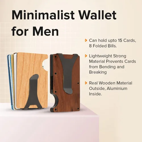 Vista 7 de Custom Wooden Credit Card Holder with Money Clip and wooden box Personalized Wallet Gift for Husband - Anniversary Gift for Him, Boyfriend Gifts