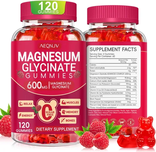 Vista 13 de Gomitas de glicinato de magnesio de 600 mg de alta absorción, glicinato de magnesio para mujeres y hombres con vitamina D, B6 y CoQ10 para adultos