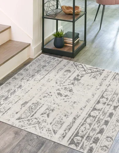 Vista 33 de Unique Loom Lennon Collection - Alfombra de área Zal (2 pies x 3 pies 1 pulgada, rectangular, gris y marfil)