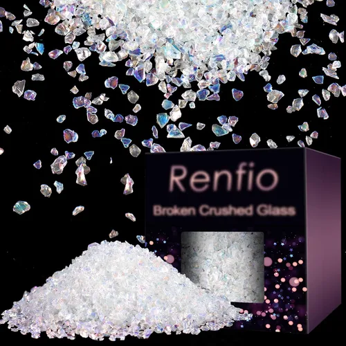 Vista 25 de Renfio Juego de purpurina de vidrio triturado roto de 32 colores, 22.57 onzas, fragmentos de purpurina de 2 a 0.157 in, chips de vidrio metálico