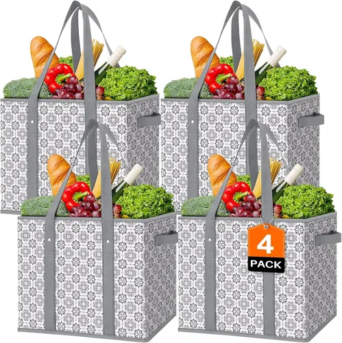 Vista 11 de WISELIFE Bolsas reutilizables para comestibles [2 unidades], bolsa grande para comestibles, resistente al agua, bolsa de compras plegable para ropa