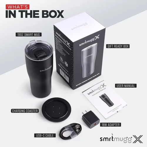 Vista 2 de SMRTMUGG X Taza de café calentada de 19 oz., duración de batería de 8 horas, autocalentamiento, temperatura controlada ajustable, pantalla LCD