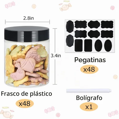 Vista 2 de Frascos con Tapas, 48 piezas Recipientes de Plástico de 8 oz con Tapas Etiquetas de Pluma A Prueba de Fugas Sin BPA Herméticos Rellenables Tapa